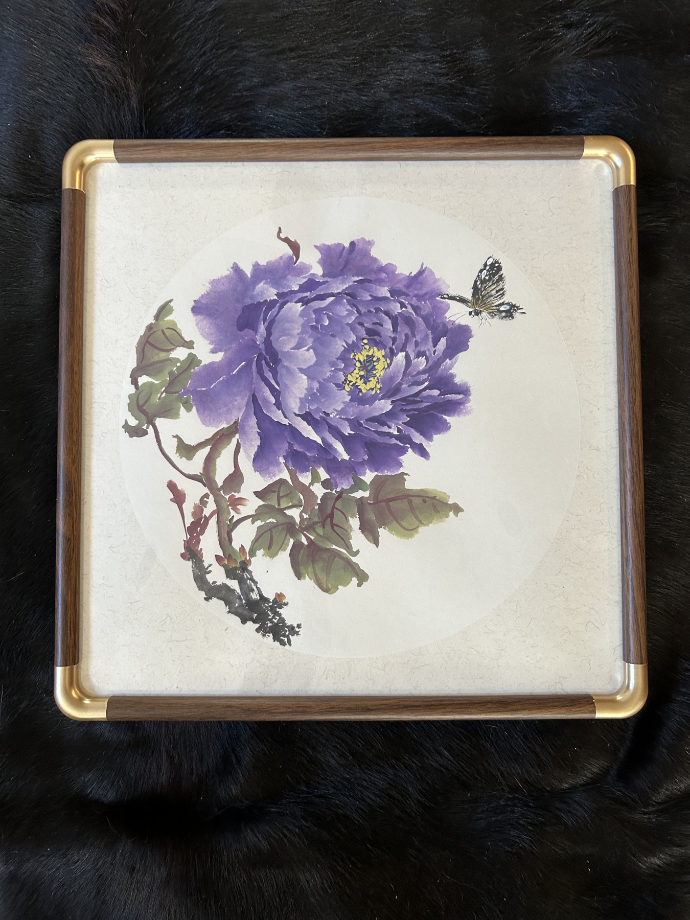 Violet Peony & Butterfly — actual framed painting