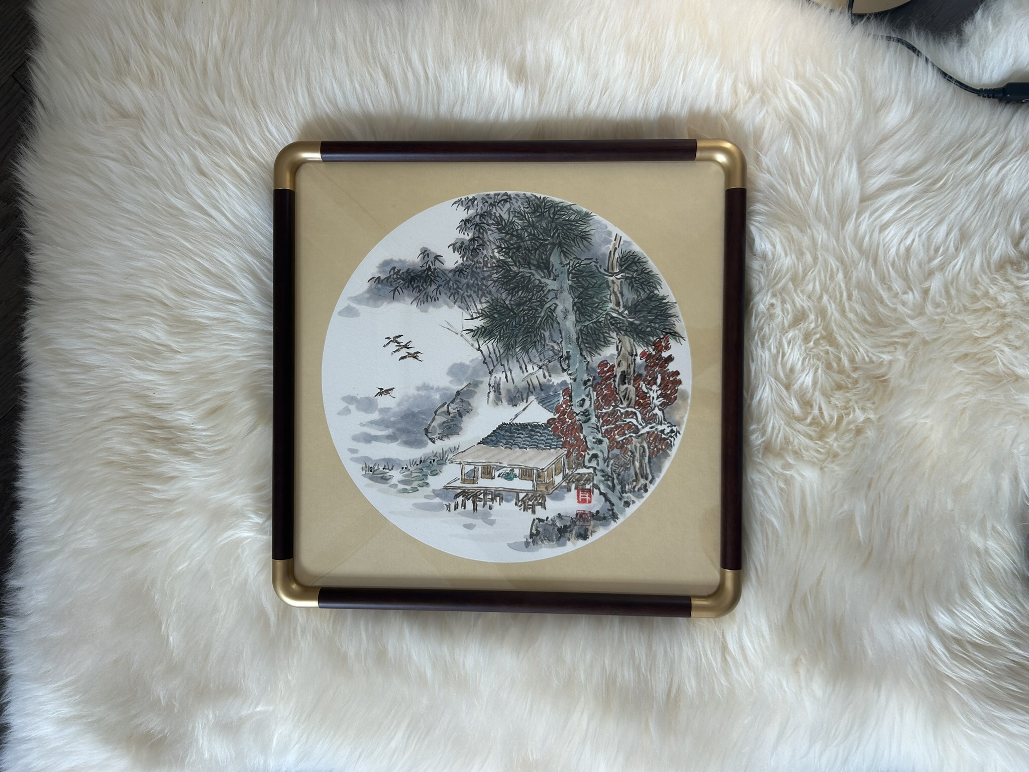 Autumn Grove & Waterside Pavilion — actual framed painting