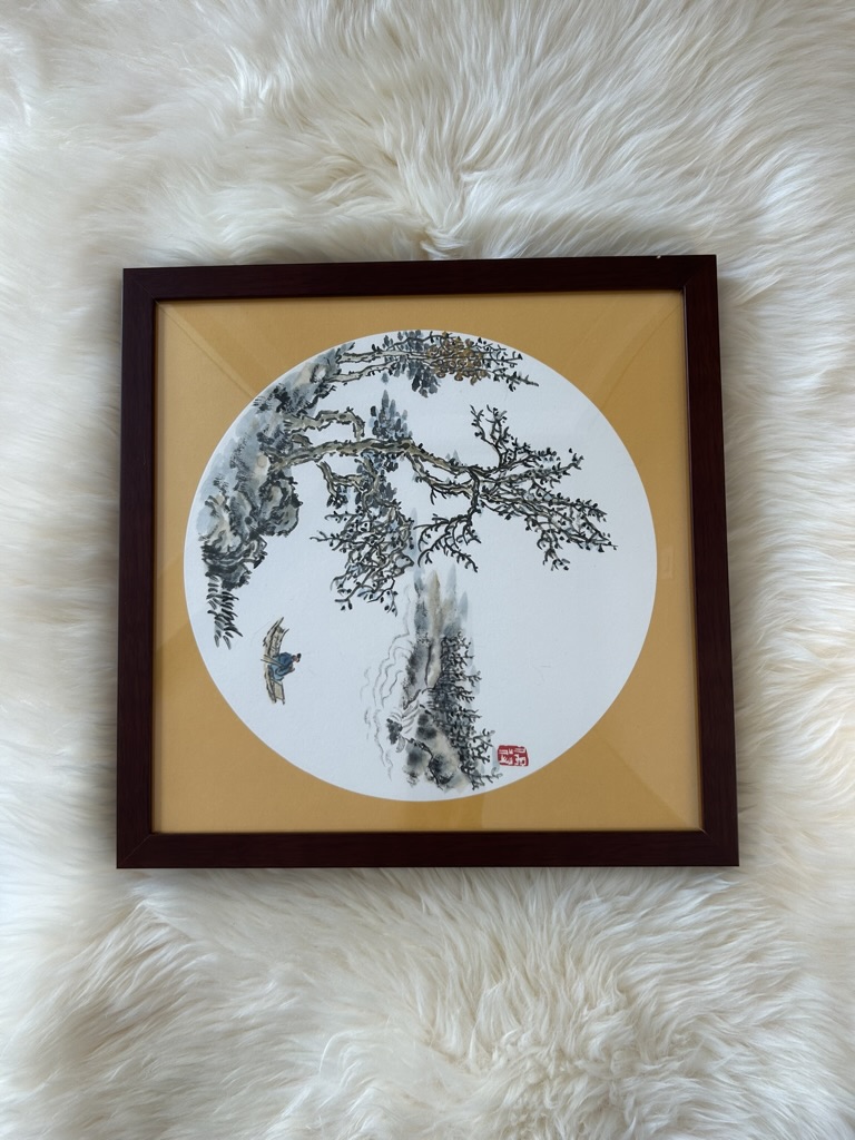 Riverside Pines & Boat — actual framed painting