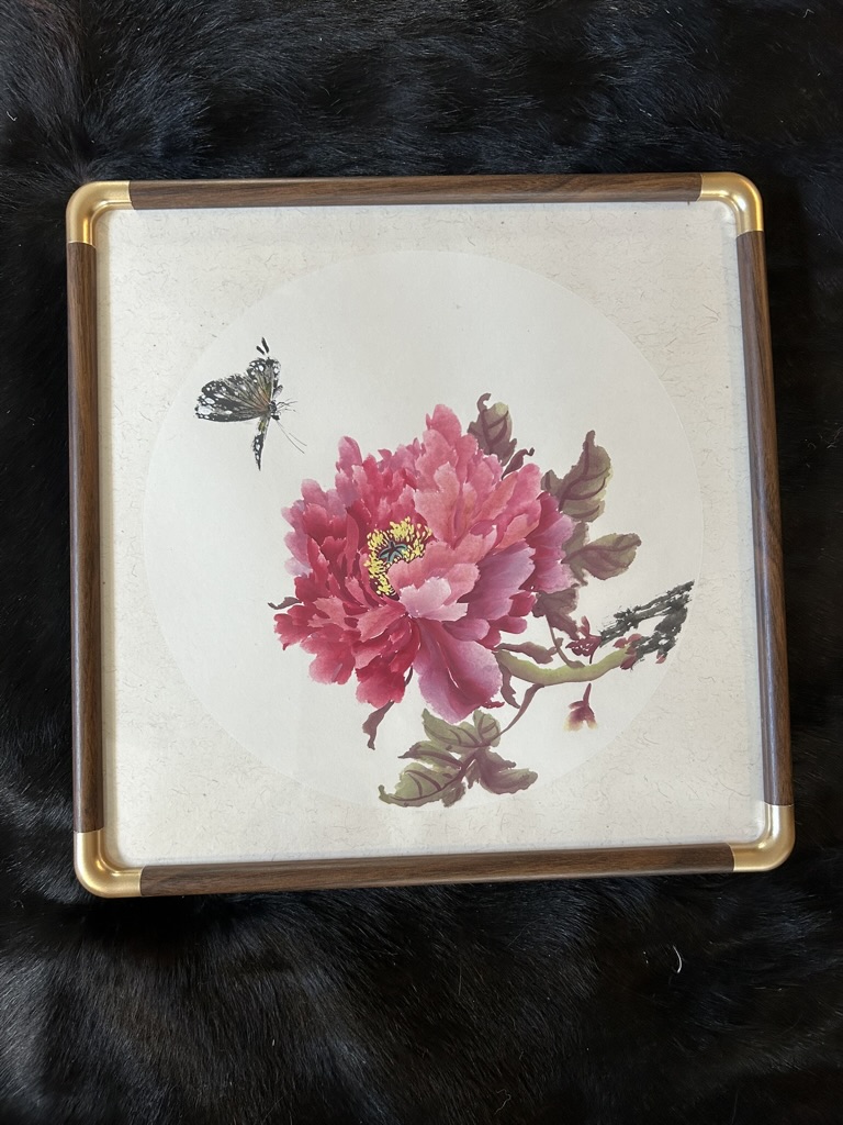 Rose Peony & Butterfly — actual framed painting
