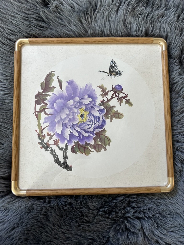 Blue-Violet Peony & Bud — actual framed painting